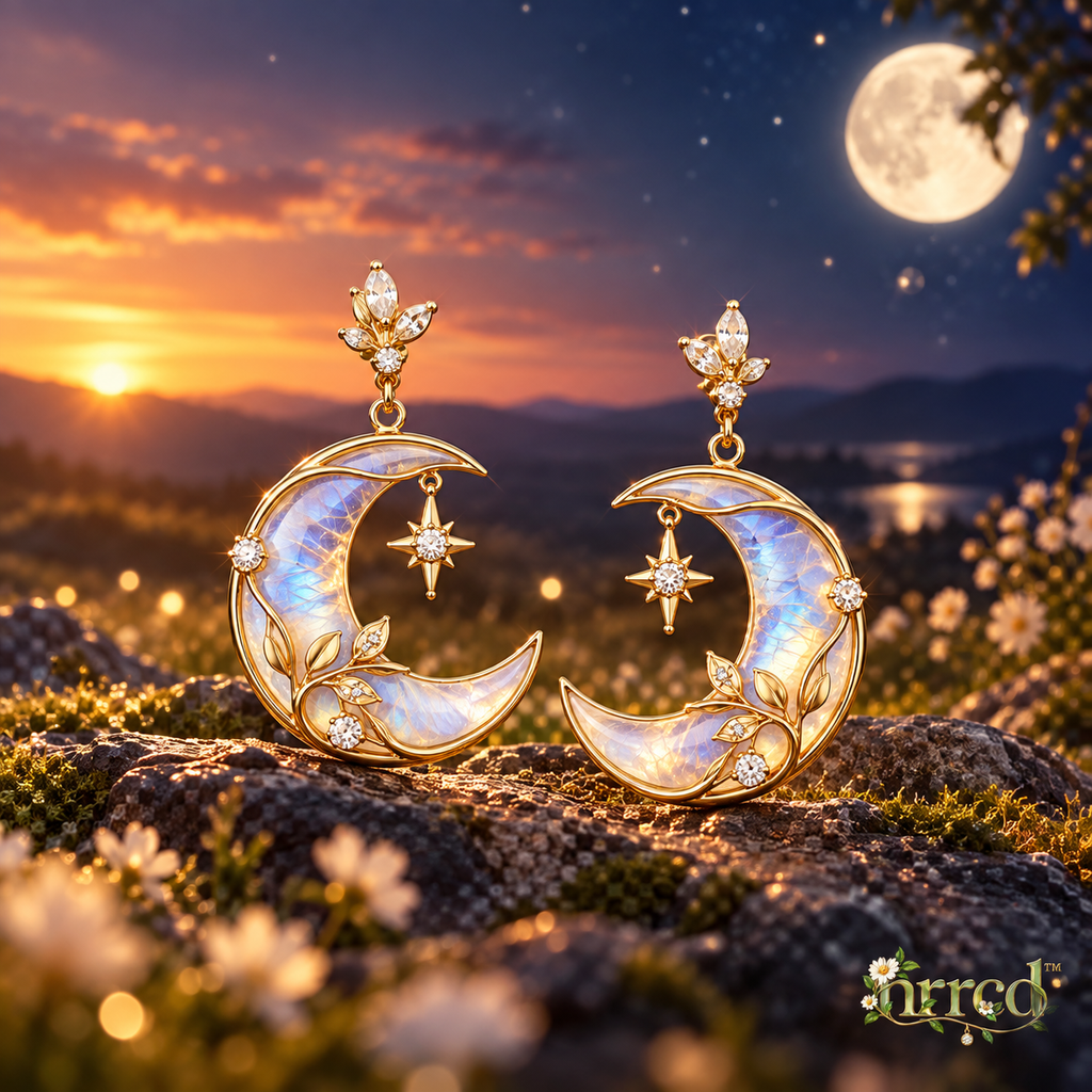 nrrcd™ Moonlit Crescent Opal-Effect Drop Earrings — hero product view