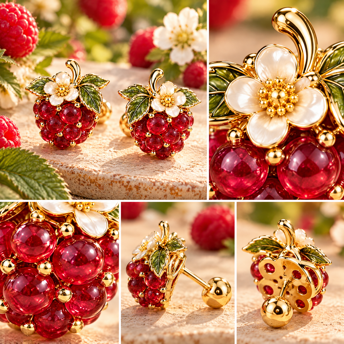 nrrcd™ Raspberry Garden Cluster Stud Earrings — detail close-up