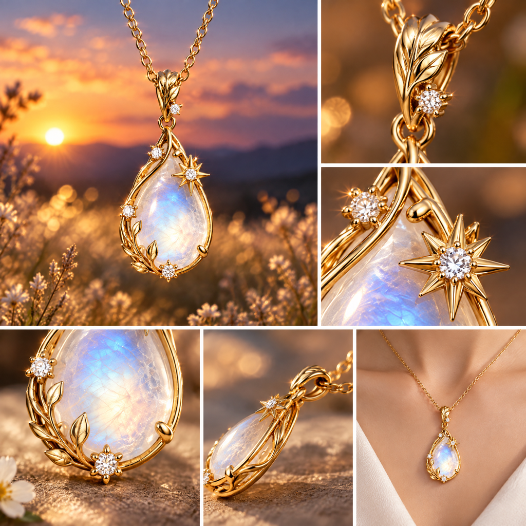 nrrcd™ Twilight Moonstone-Effect Drop Pendant Necklace — detail close-up