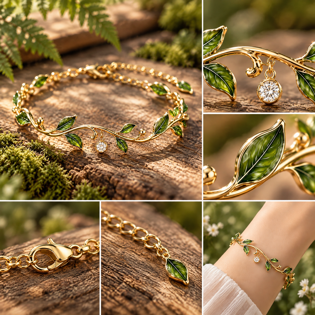 nrrcd™ Forest Vine Green Leaf Bracelet — detail close-up