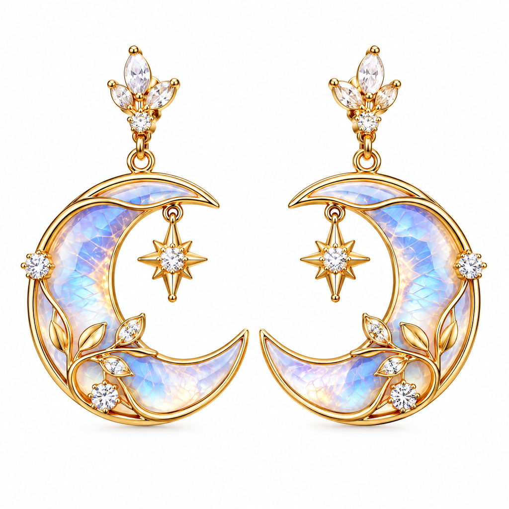 nrrcd™ Moonlit Crescent Opal-Effect Drop Earrings — clean product view