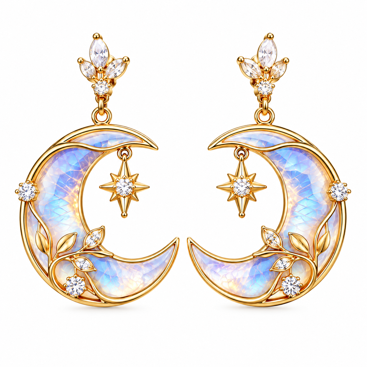 nrrcd™ Moonlit Crescent Opal-Effect Drop Earrings — clean product view