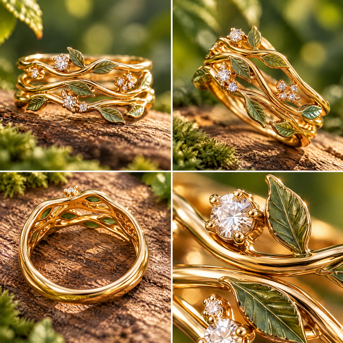 nrrcd™ Twining Forest Vine Stacking Ring Set — detail close-up